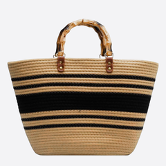 YSL Raffia Bamboo Tote Bag